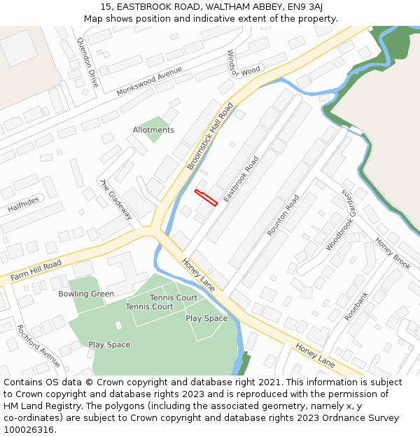 15, EASTBROOK ROAD, WALTHAM ABBEY, EN9 3AJ: Location map and indicative extent of plot