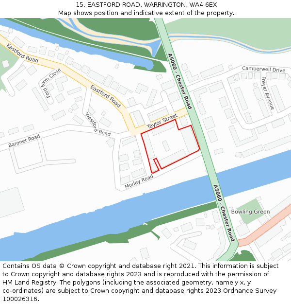 15, EASTFORD ROAD, WARRINGTON, WA4 6EX: Location map and indicative extent of plot