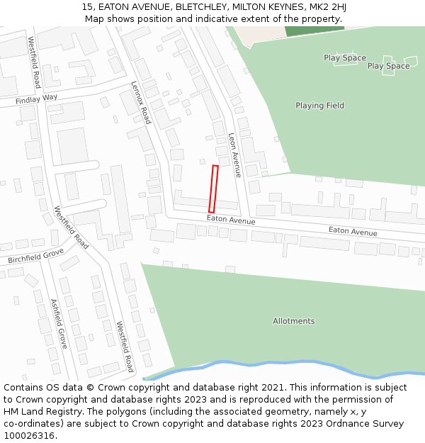15, EATON AVENUE, BLETCHLEY, MILTON KEYNES, MK2 2HJ: Location map and indicative extent of plot