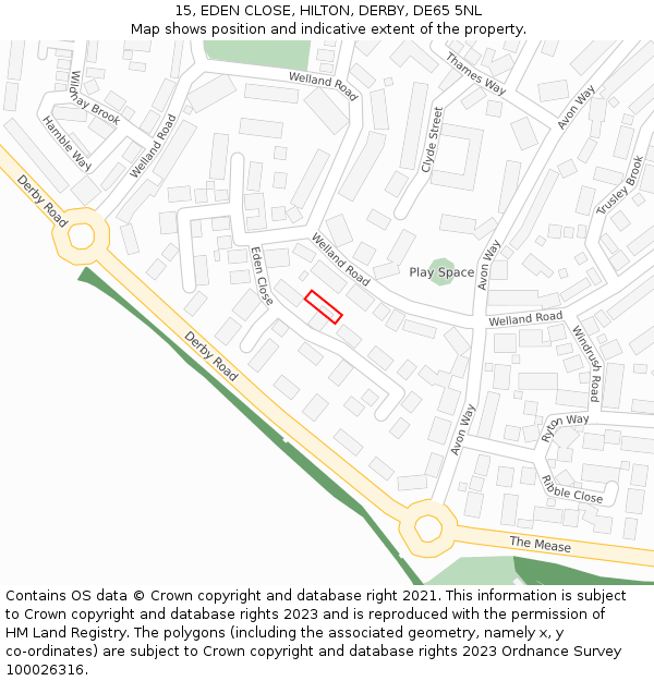 15, EDEN CLOSE, HILTON, DERBY, DE65 5NL: Location map and indicative extent of plot