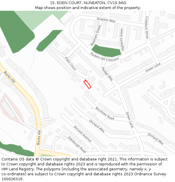 15, EDEN COURT, NUNEATON, CV10 9AG: Location map and indicative extent of plot