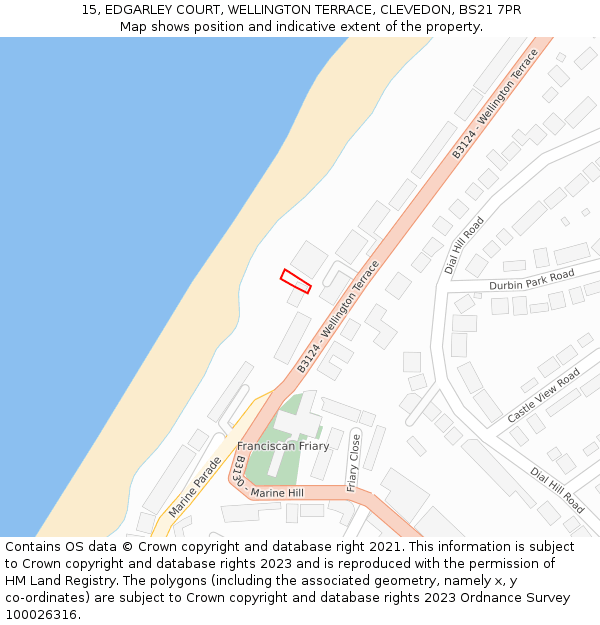 15, EDGARLEY COURT, WELLINGTON TERRACE, CLEVEDON, BS21 7PR: Location map and indicative extent of plot