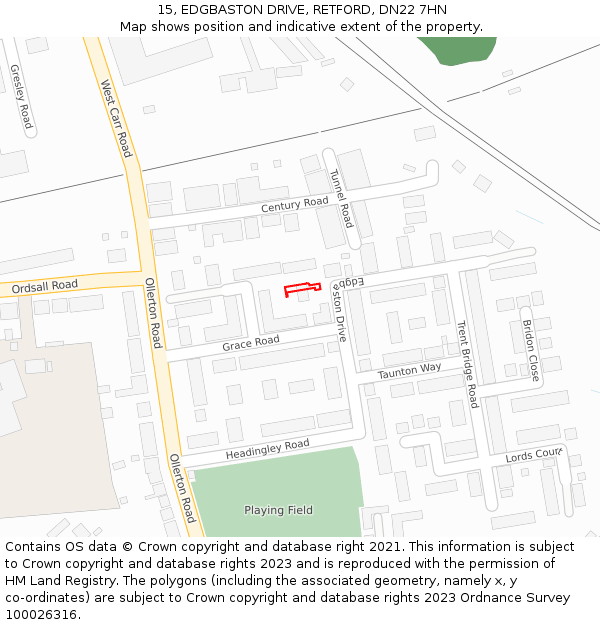 15, EDGBASTON DRIVE, RETFORD, DN22 7HN: Location map and indicative extent of plot