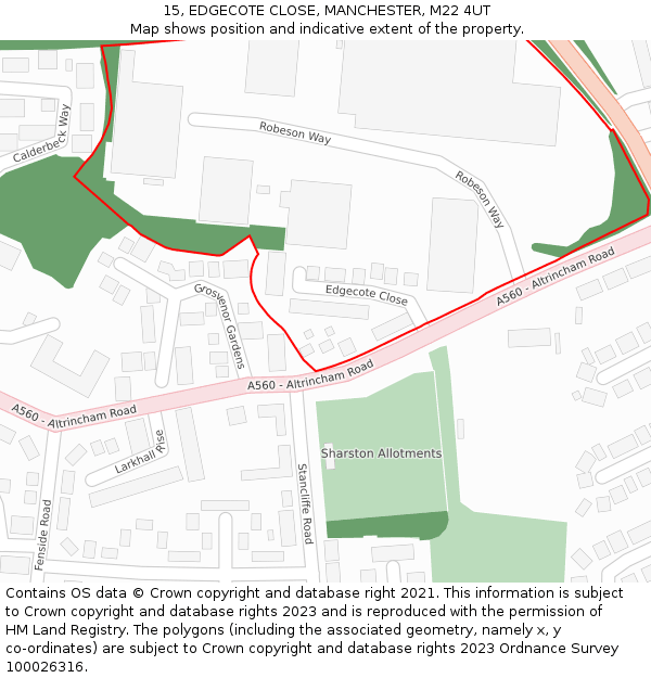 15, EDGECOTE CLOSE, MANCHESTER, M22 4UT: Location map and indicative extent of plot