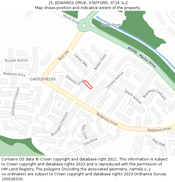 15, EDWARDS DRIVE, STAFFORD, ST16 1LZ: Location map and indicative extent of plot