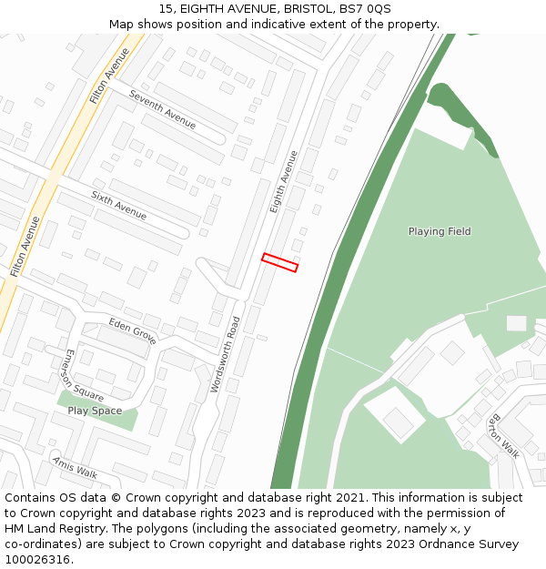 15, EIGHTH AVENUE, BRISTOL, BS7 0QS: Location map and indicative extent of plot