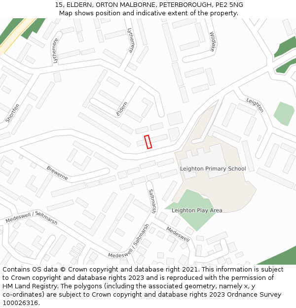 15, ELDERN, ORTON MALBORNE, PETERBOROUGH, PE2 5NG: Location map and indicative extent of plot