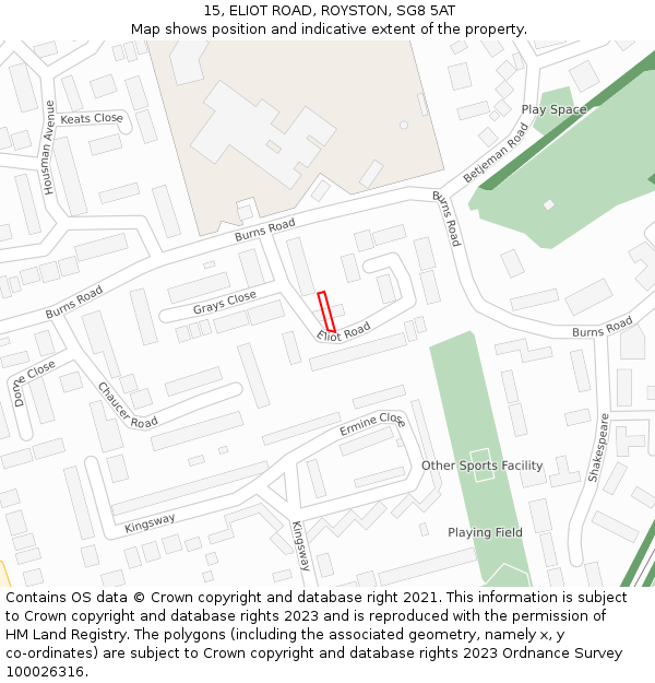 15, ELIOT ROAD, ROYSTON, SG8 5AT: Location map and indicative extent of plot