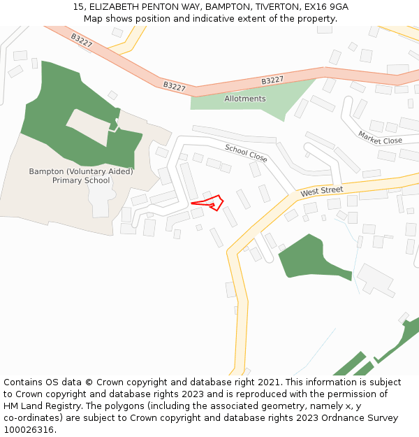 15, ELIZABETH PENTON WAY, BAMPTON, TIVERTON, EX16 9GA: Location map and indicative extent of plot