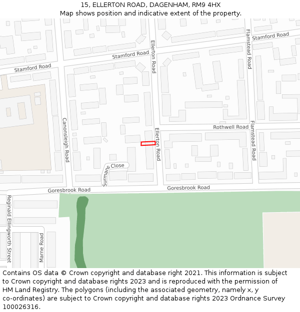 15, ELLERTON ROAD, DAGENHAM, RM9 4HX: Location map and indicative extent of plot