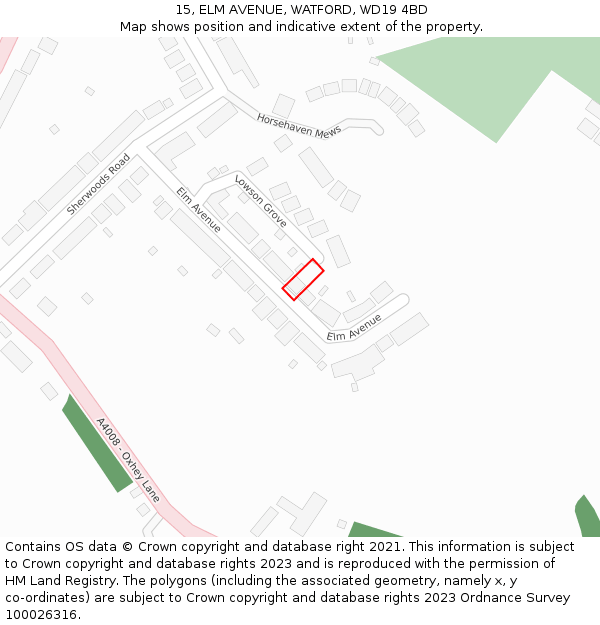 15, ELM AVENUE, WATFORD, WD19 4BD: Location map and indicative extent of plot