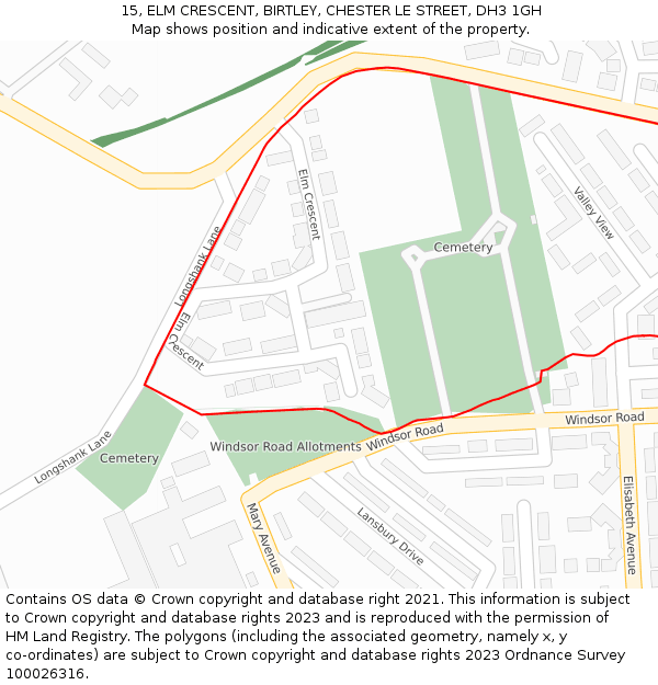 15, ELM CRESCENT, BIRTLEY, CHESTER LE STREET, DH3 1GH: Location map and indicative extent of plot
