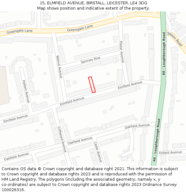 15, ELMFIELD AVENUE, BIRSTALL, LEICESTER, LE4 3DG: Location map and indicative extent of plot