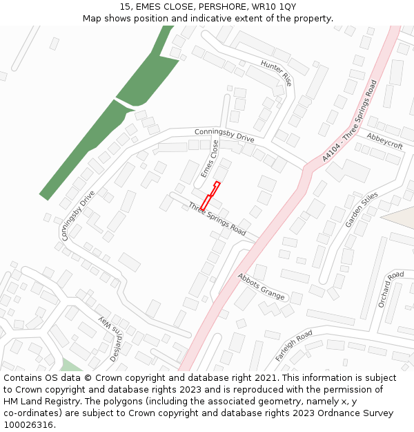 15, EMES CLOSE, PERSHORE, WR10 1QY: Location map and indicative extent of plot