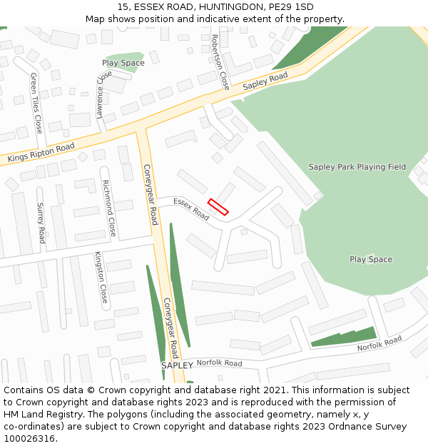 15, ESSEX ROAD, HUNTINGDON, PE29 1SD: Location map and indicative extent of plot