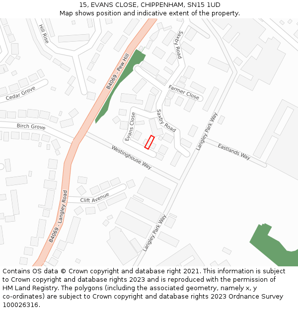 15, EVANS CLOSE, CHIPPENHAM, SN15 1UD: Location map and indicative extent of plot