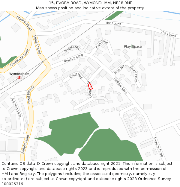 15, EVORA ROAD, WYMONDHAM, NR18 9NE: Location map and indicative extent of plot