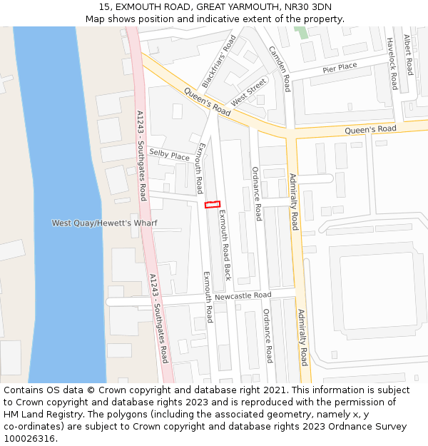 15, EXMOUTH ROAD, GREAT YARMOUTH, NR30 3DN: Location map and indicative extent of plot