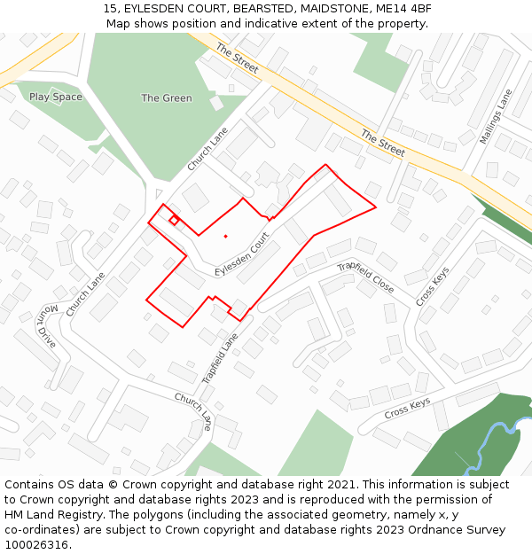 15, EYLESDEN COURT, BEARSTED, MAIDSTONE, ME14 4BF: Location map and indicative extent of plot
