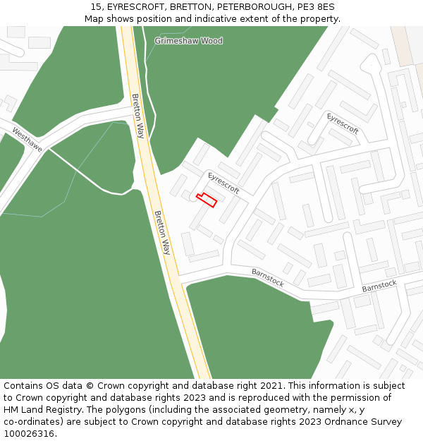 15, EYRESCROFT, BRETTON, PETERBOROUGH, PE3 8ES: Location map and indicative extent of plot