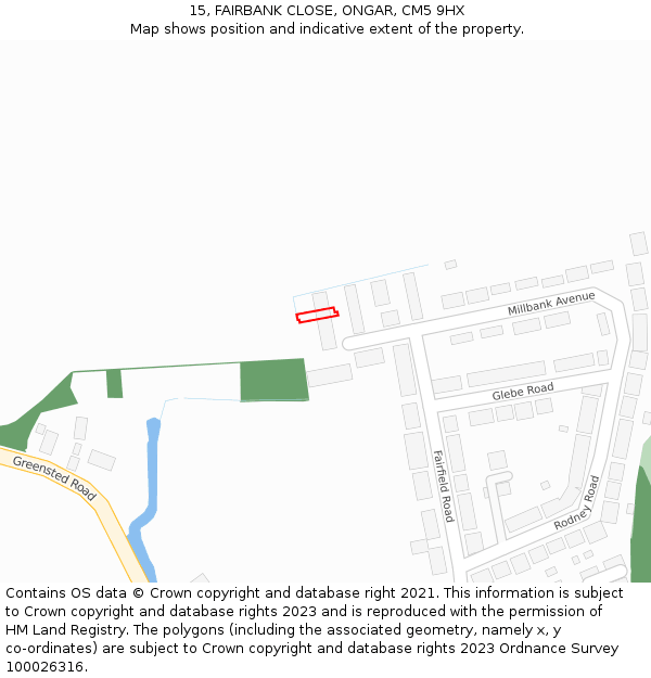 15, FAIRBANK CLOSE, ONGAR, CM5 9HX: Location map and indicative extent of plot