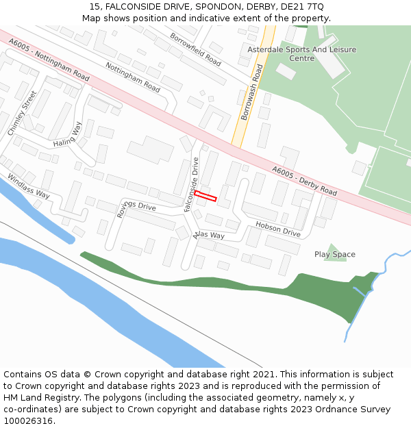 15, FALCONSIDE DRIVE, SPONDON, DERBY, DE21 7TQ: Location map and indicative extent of plot