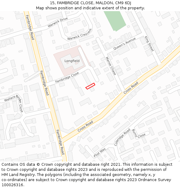 15, FAMBRIDGE CLOSE, MALDON, CM9 6DJ: Location map and indicative extent of plot