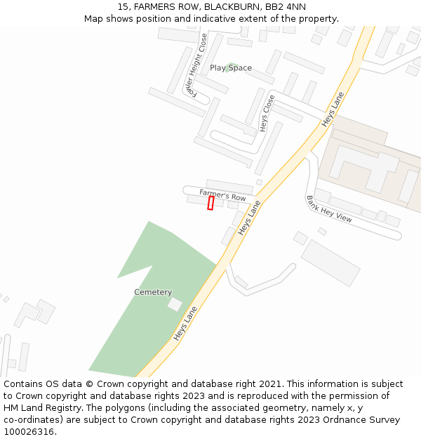 15, FARMERS ROW, BLACKBURN, BB2 4NN: Location map and indicative extent of plot