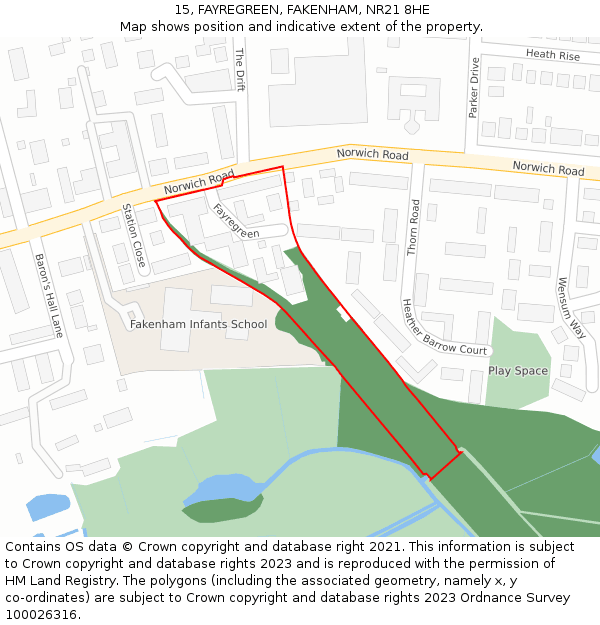 15, FAYREGREEN, FAKENHAM, NR21 8HE: Location map and indicative extent of plot
