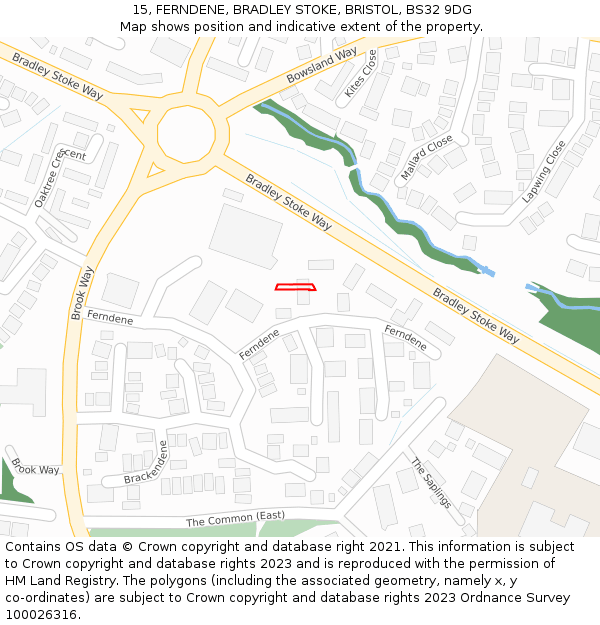 15, FERNDENE, BRADLEY STOKE, BRISTOL, BS32 9DG: Location map and indicative extent of plot