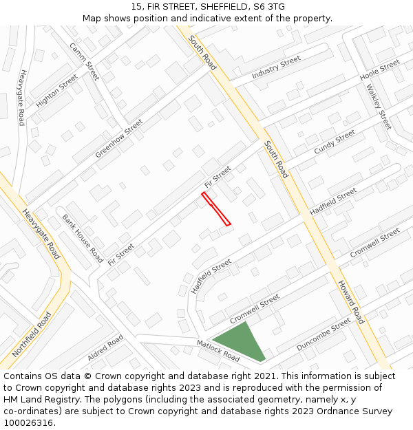 15, FIR STREET, SHEFFIELD, S6 3TG: Location map and indicative extent of plot