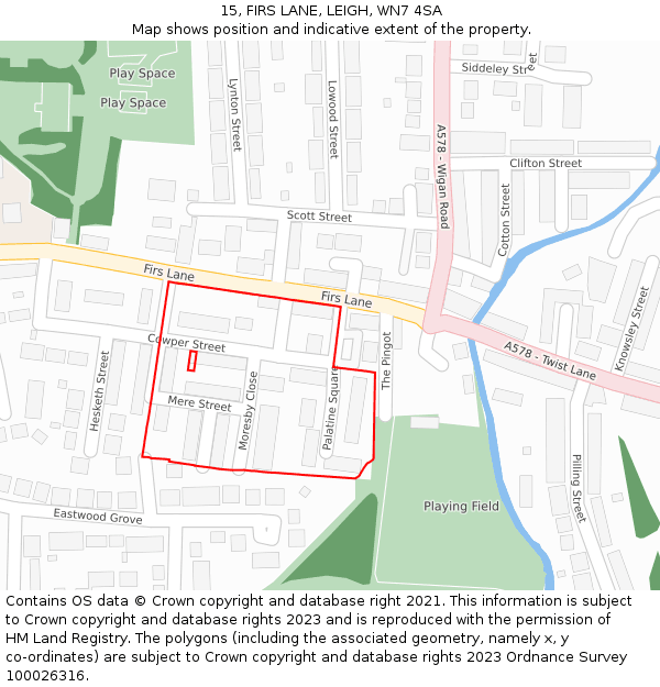 15, FIRS LANE, LEIGH, WN7 4SA: Location map and indicative extent of plot