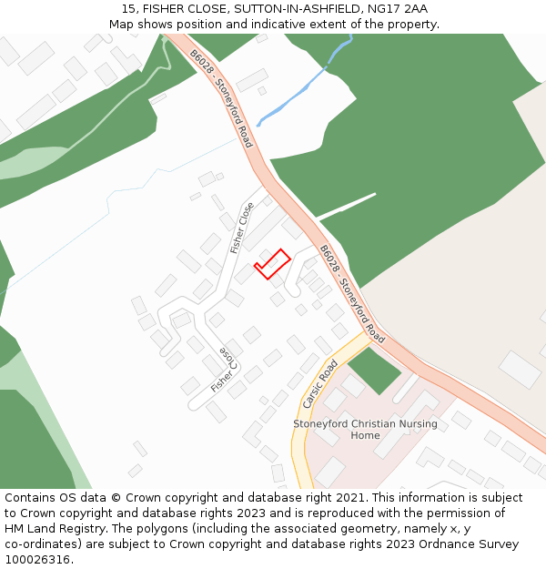 15, FISHER CLOSE, SUTTON-IN-ASHFIELD, NG17 2AA: Location map and indicative extent of plot