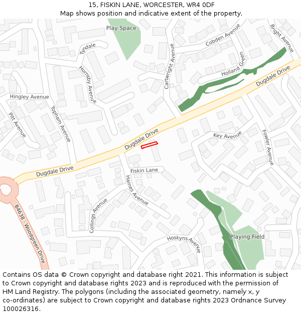 15, FISKIN LANE, WORCESTER, WR4 0DF: Location map and indicative extent of plot