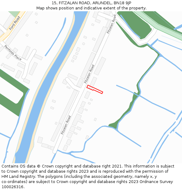 15, FITZALAN ROAD, ARUNDEL, BN18 9JP: Location map and indicative extent of plot