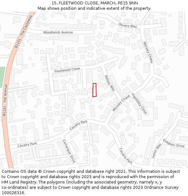 15, FLEETWOOD CLOSE, MARCH, PE15 9NN: Location map and indicative extent of plot