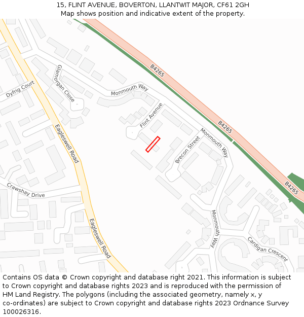 15, FLINT AVENUE, BOVERTON, LLANTWIT MAJOR, CF61 2GH: Location map and indicative extent of plot