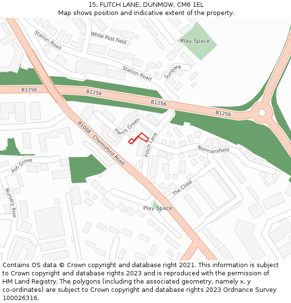 15, FLITCH LANE, DUNMOW, CM6 1EL: Location map and indicative extent of plot