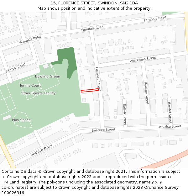 15, FLORENCE STREET, SWINDON, SN2 1BA: Location map and indicative extent of plot