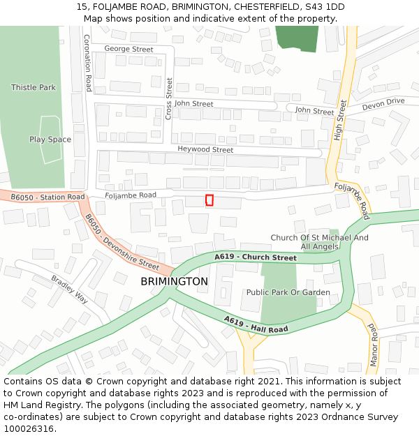 15, FOLJAMBE ROAD, BRIMINGTON, CHESTERFIELD, S43 1DD: Location map and indicative extent of plot