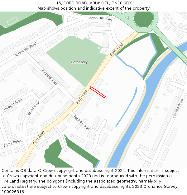 15, FORD ROAD, ARUNDEL, BN18 9DX: Location map and indicative extent of plot