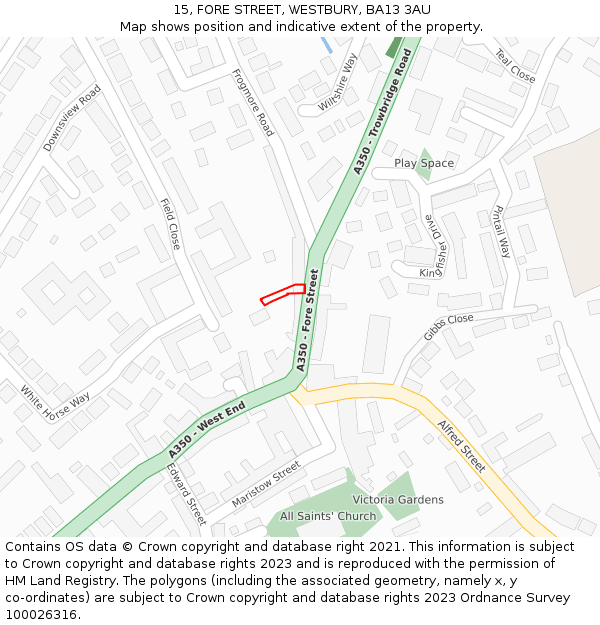 15, FORE STREET, WESTBURY, BA13 3AU: Location map and indicative extent of plot