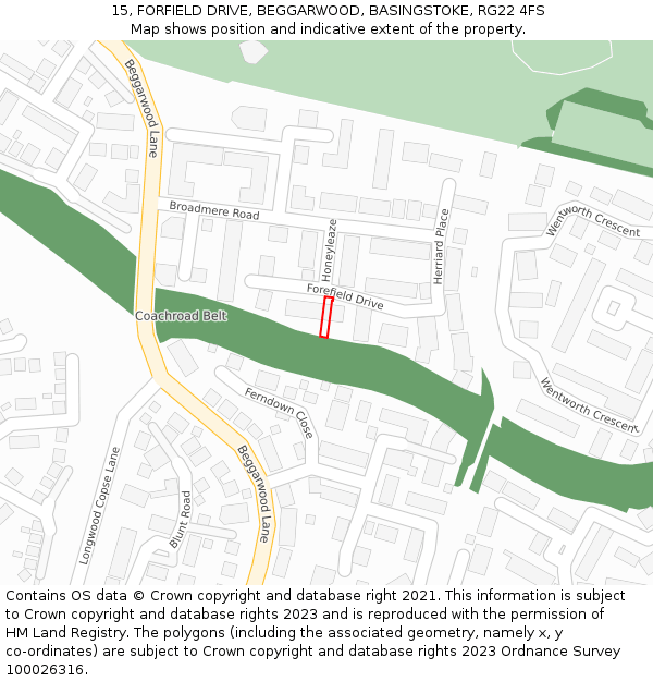 15, FORFIELD DRIVE, BEGGARWOOD, BASINGSTOKE, RG22 4FS: Location map and indicative extent of plot
