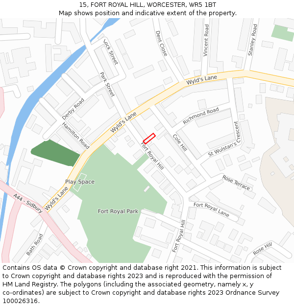 15, FORT ROYAL HILL, WORCESTER, WR5 1BT: Location map and indicative extent of plot