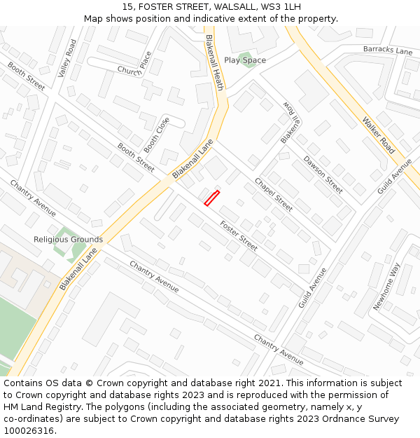 15, FOSTER STREET, WALSALL, WS3 1LH: Location map and indicative extent of plot
