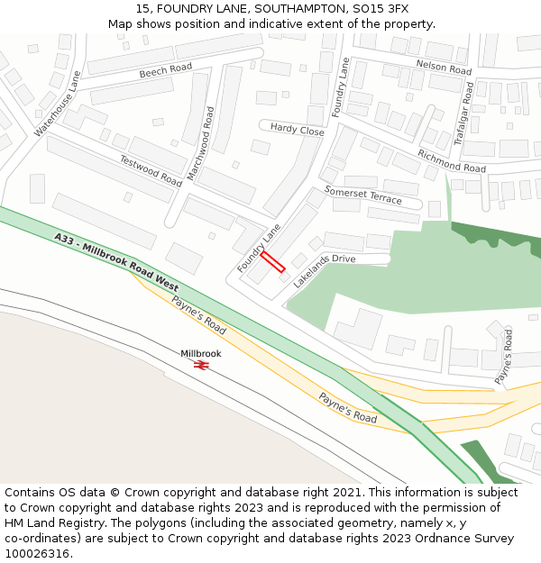 15, FOUNDRY LANE, SOUTHAMPTON, SO15 3FX: Location map and indicative extent of plot