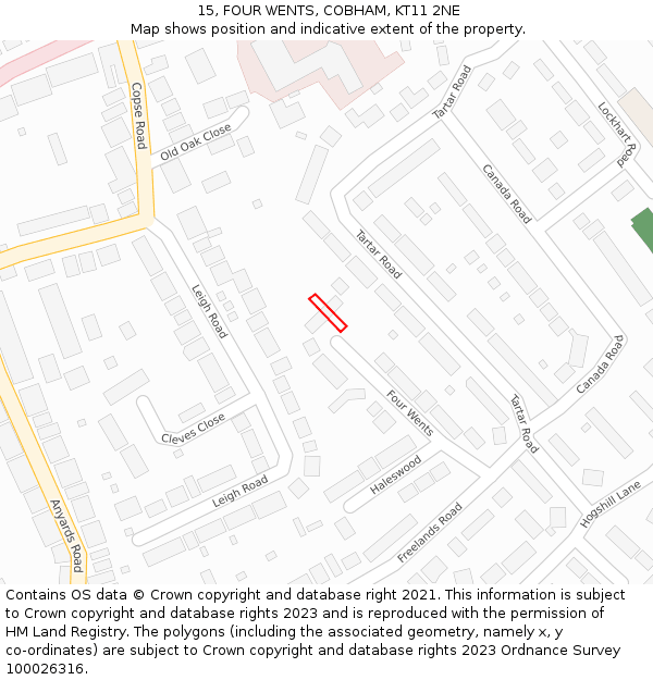 15, FOUR WENTS, COBHAM, KT11 2NE: Location map and indicative extent of plot
