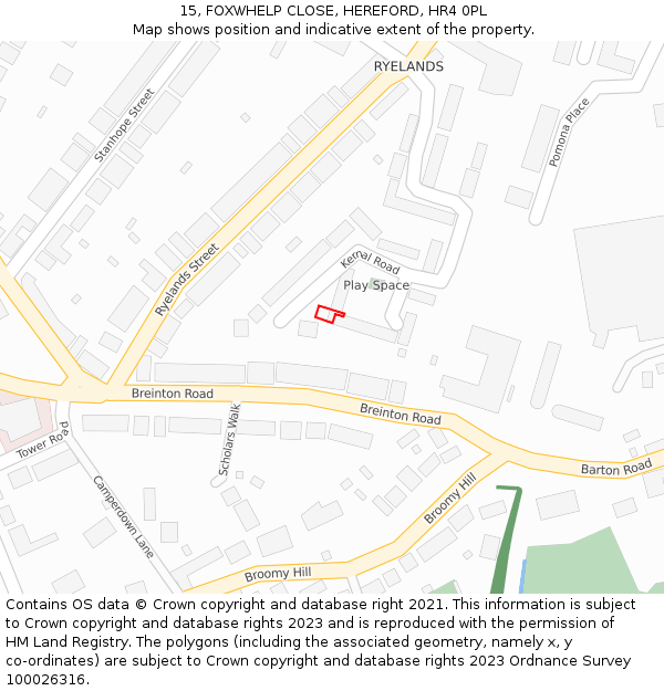 15, FOXWHELP CLOSE, HEREFORD, HR4 0PL: Location map and indicative extent of plot