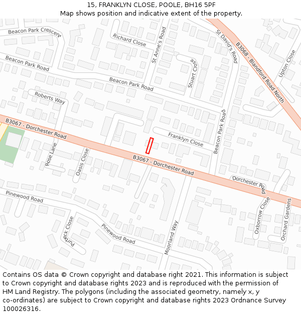15, FRANKLYN CLOSE, POOLE, BH16 5PF: Location map and indicative extent of plot