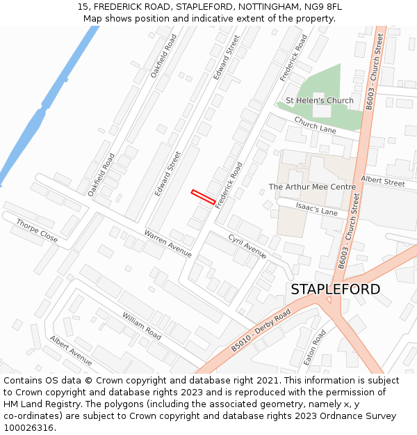 15, FREDERICK ROAD, STAPLEFORD, NOTTINGHAM, NG9 8FL: Location map and indicative extent of plot